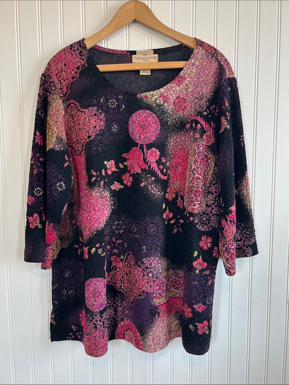Notations Black & Pink Floral 3/5 sleeve blouse